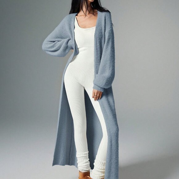 Dusty Blue Casual Women's Extra Long Cardigan - Picture 7 of 7